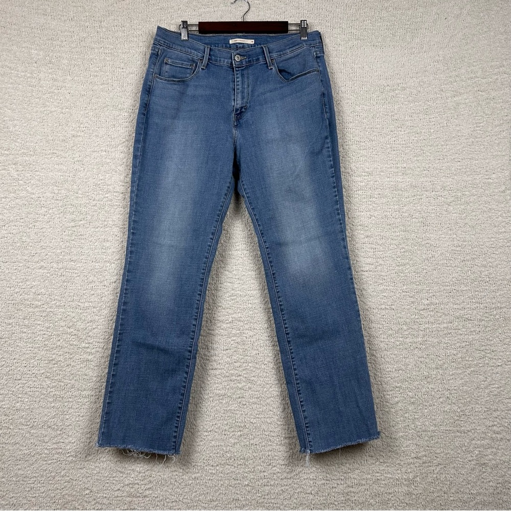 Levis Jeans Womens‎ 14 Blue 505 Straight Unfinished Hem 5-Pocket Zippered Fly